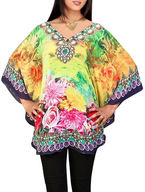 multicolored printed georgette kaftan - 12265476 - Very Small Image - 1