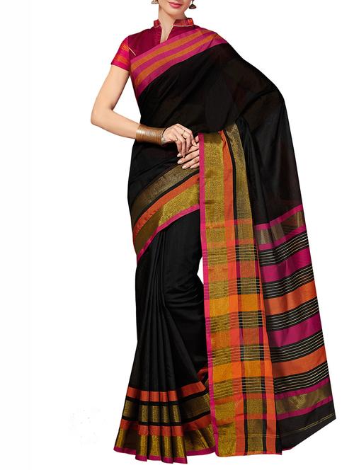 black cotton woven saree with blouse - 12265535 - Very Small Image - 1