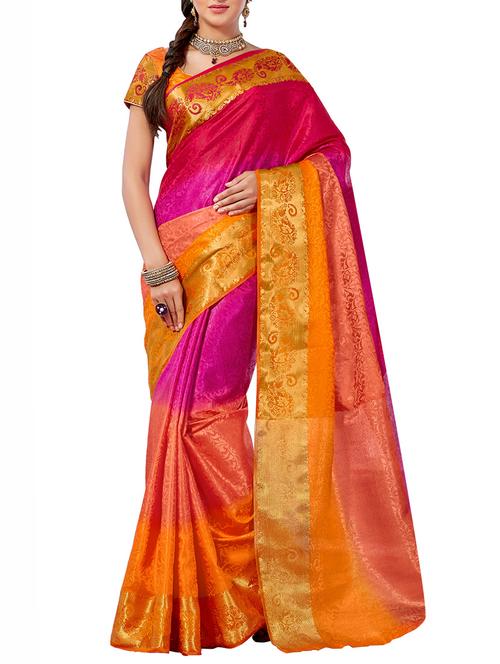 multi silk blend saree with blouse - 12265551 - Very Small Image - 1