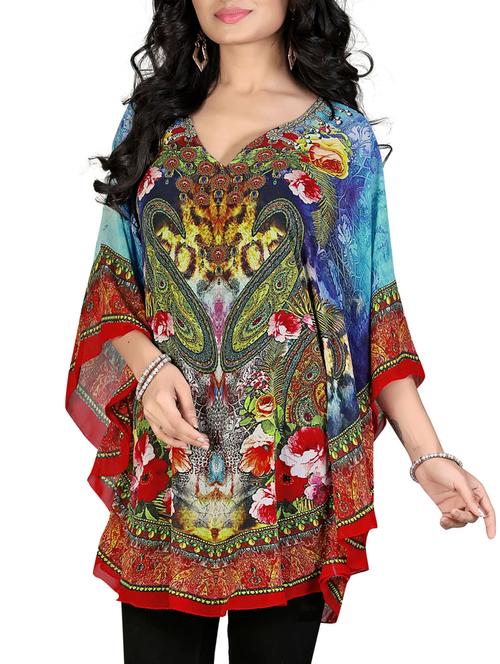 multicolored printed georgette kaftan - 12265902 - Very Small Image - 1