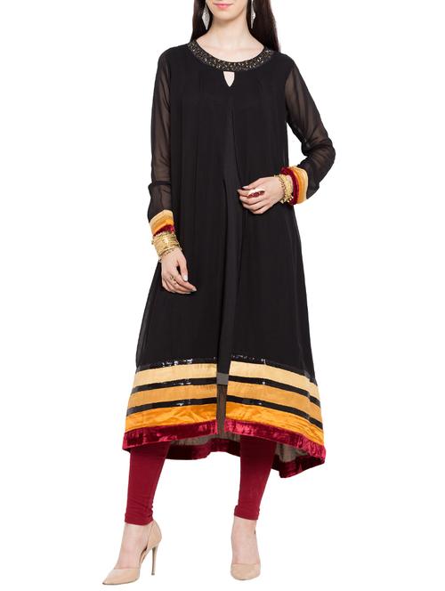 black georgette layered kurta - 12266354 - Very Small Image - 1