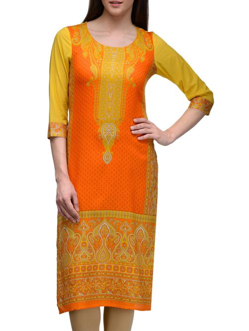yellow cotton straight kurta - 12266414 - Very Small Image - 1