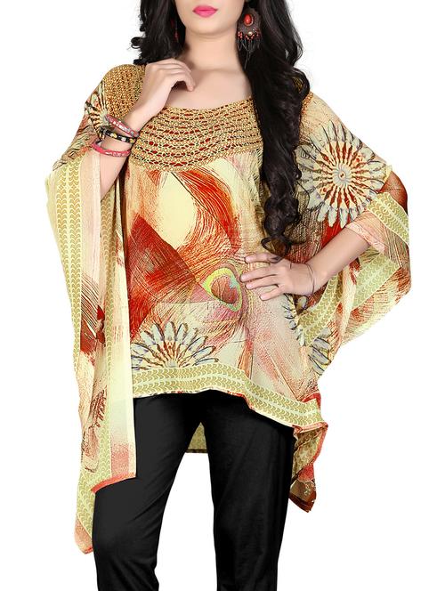 beige printed georgette kaftan - 12266577 - Very Small Image - 1