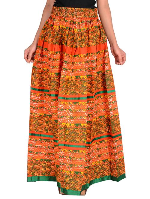 orange cotton flared maxi skirt - 12266944 - Very Small Image - 1