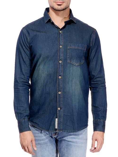 blue cotton casual shirt - 12267700 - Very Small Image - 1