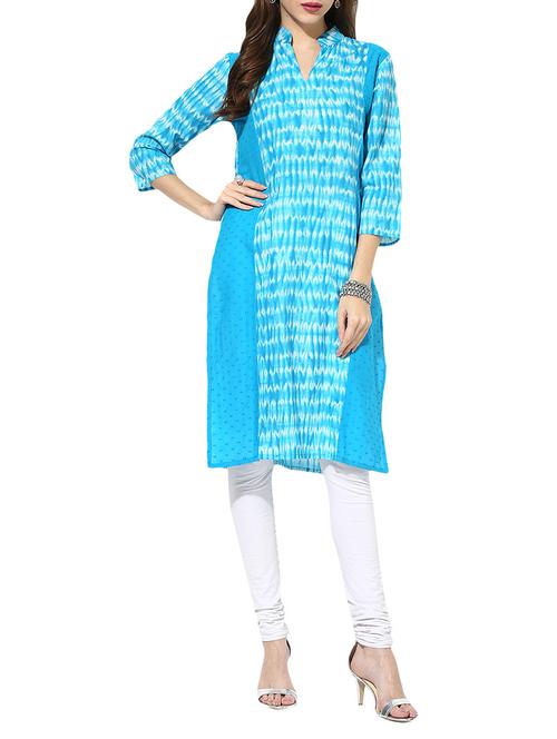blue cotton straight kurta - 12267724 - Very Small Image - 1