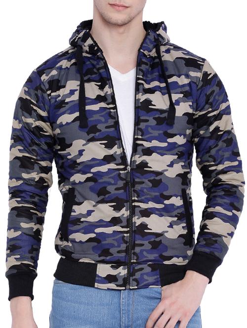 blue camouflage print casual jacket - 12268751 - Very Small Image - 1