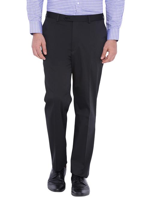 black polyester flat front trousers formal - 12269065 - Very Small Image - 1
