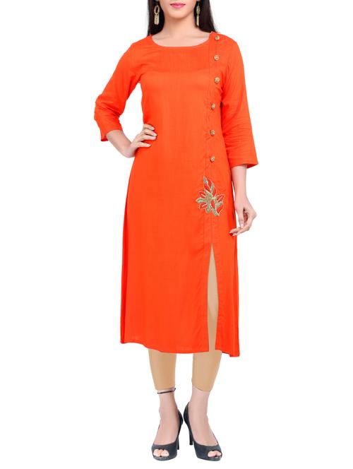 orange viscose straight kurta - 12269546 - Very Small Image - 1