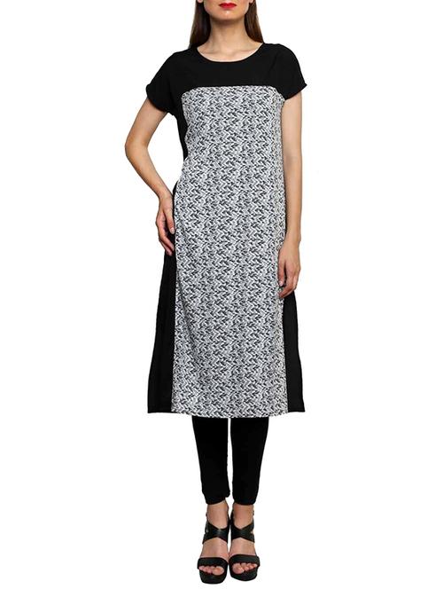 black poly crepe printed straight kurta - 12269923 - Very Small Image - 1