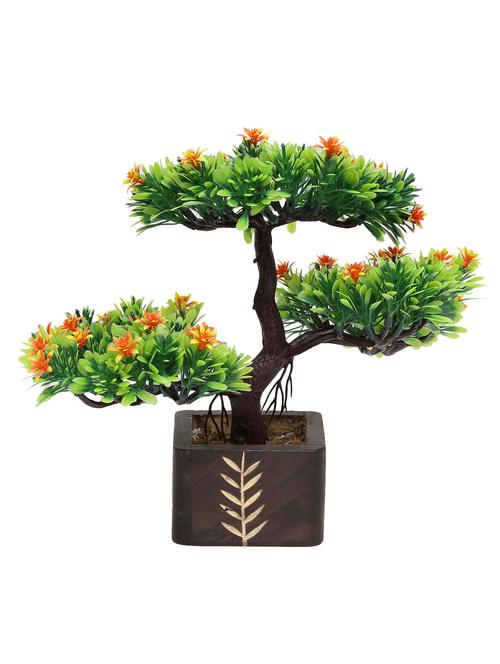 Random Artificial Potted Bonsai 3 Headed Tree Orange Flowers - 12270635 - Very Small Image - 1