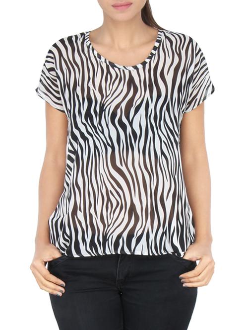 white animal printed poly chiffon top - 12273329 - Very Small Image - 1