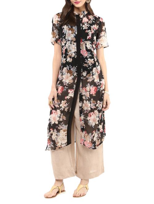 black georgette straight kurti - 12273621 - Very Small Image - 1