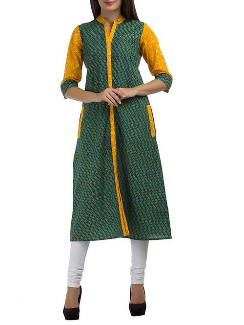 blue cotton high slit kurta - 12274052 - Very Small Image - 1