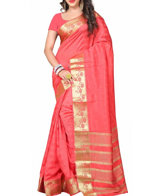orange banarasi viscose handloom saree with blouse - 12275557 - Very Small Image - 1