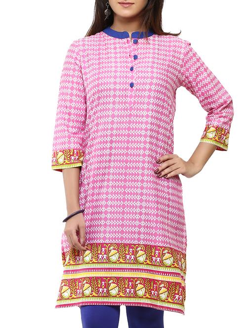 pink cotton straight kurta - 12276033 - Very Small Image - 1