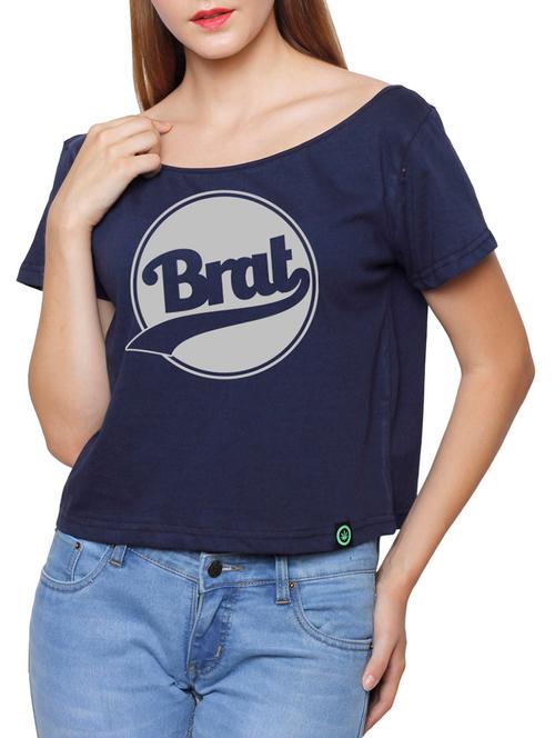 navy blue printed cotton crop top - 12276085 - Very Small Image - 1