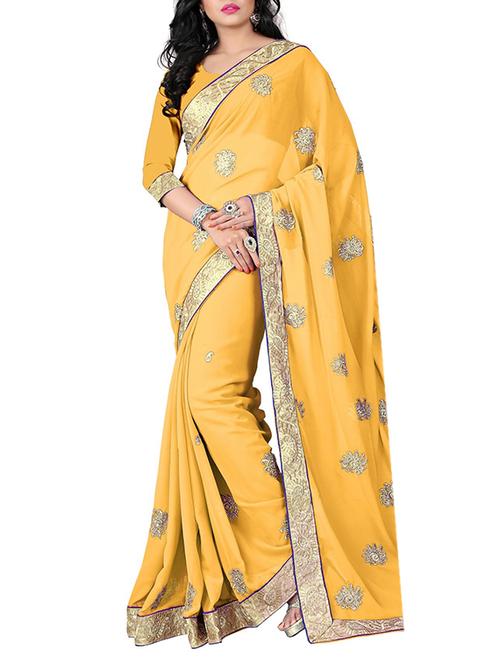 yellow georgette saree with blouse - 12277917 - Very Small Image - 1
