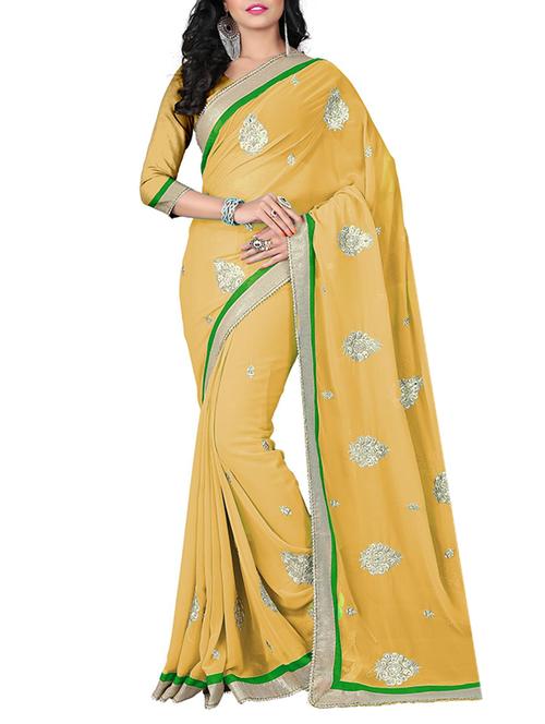 yellow georgette saree with blouse - 12277950 - Very Small Image - 1
