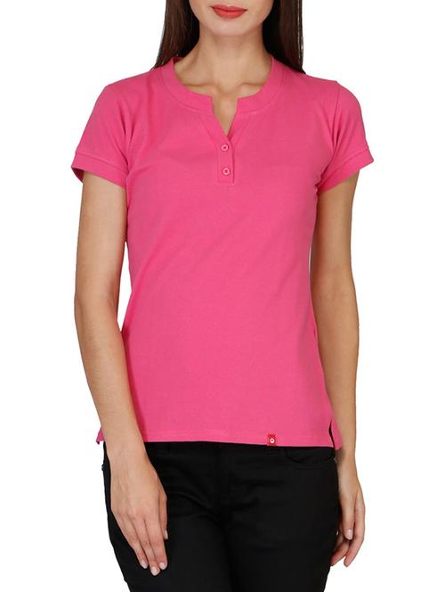 pink solid cotton t-shirt - 12278135 - Very Small Image - 1