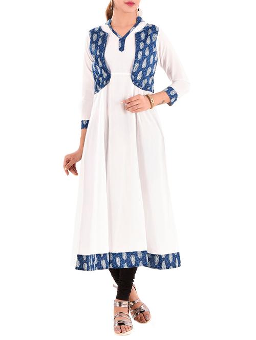 white cotton flared kurta - 12290094 - Very Small Image - 1