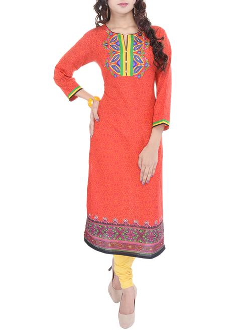orange cotton straight kurti - 12290979 - Very Small Image - 1