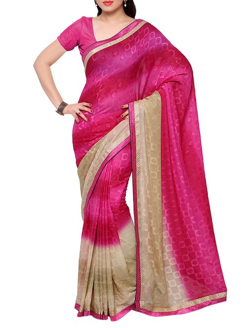 pink viscose saree with blouse - 12293824 - Very Small Image - 1