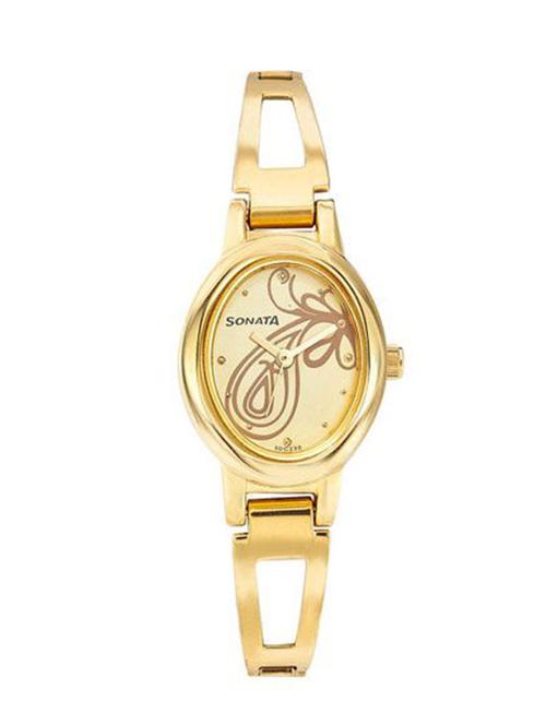 sonata everyday analog champagne dial women's watch - 8085ym01 - 12295709 - Very Small Image - 1