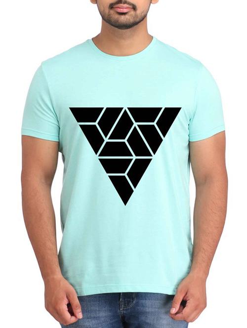 Light Blue Geometric Cotton T-shirt - 12296524 - Very Small Image - 1