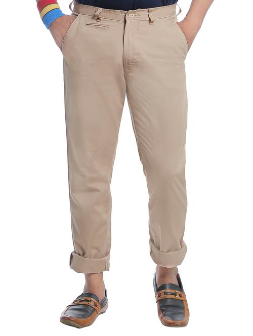 beige cotton flat front casual trouser - 12299255 - Very Small Image - 1