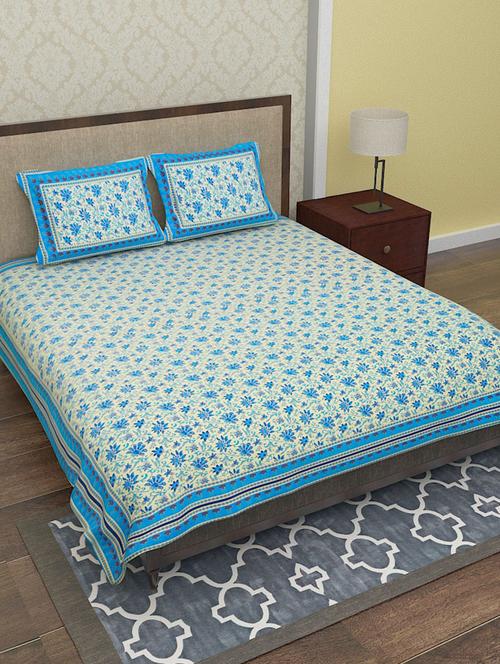 blue cotton double bedsheet with 2 pillow covers - 12300473 - Very Small Image - 1