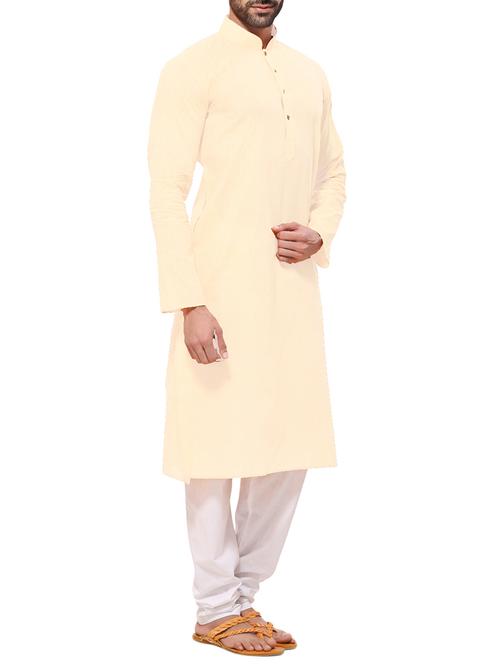 beige striped cotton kurta pyjama set - 12300750 - Very Small Image - 1