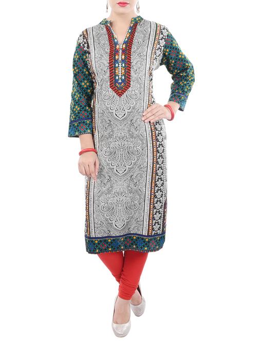 black rayon printed straight kurta - 12302905 - Very Small Image - 1