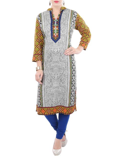 multicolored rayon straight kurta - 12302906 - Very Small Image - 1