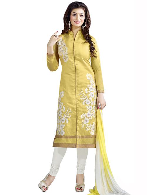 yellow cotton semistitched suit - 12305125 - Very Small Image - 1