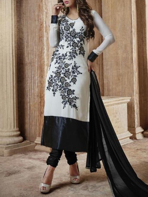 white georgette semistitched suit - 12305319 - Very Small Image - 1