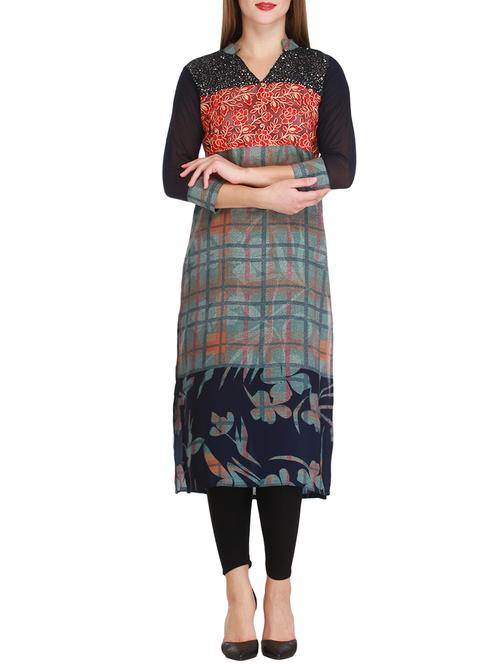 grey viscose straight kurta - 12308417 - Very Small Image - 1