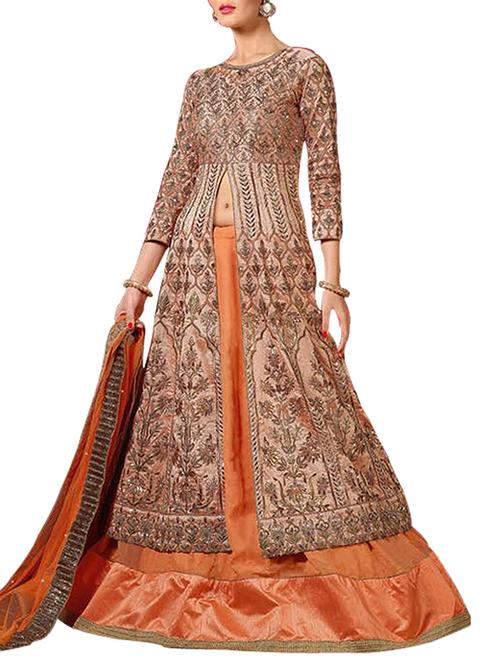 orange net embroidered lehenga - 12308581 - Very Small Image - 1