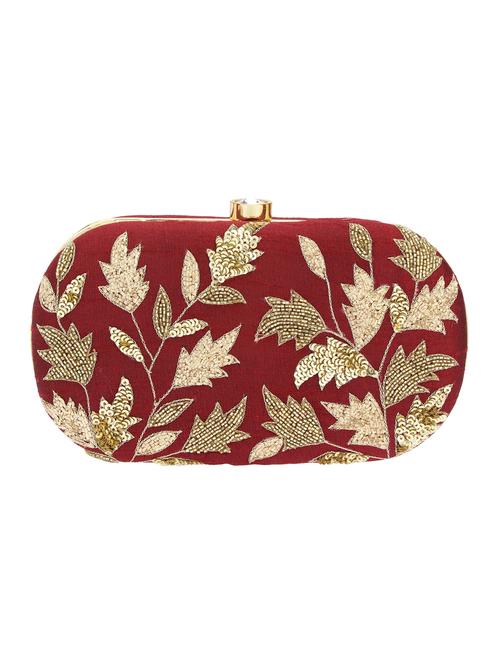 maroon silk embellished clutch - 12309505 - Very Small Image - 1