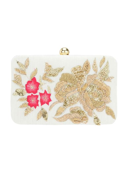 white silk embellished clutch cum sling - 12309523 - Very Small Image - 1