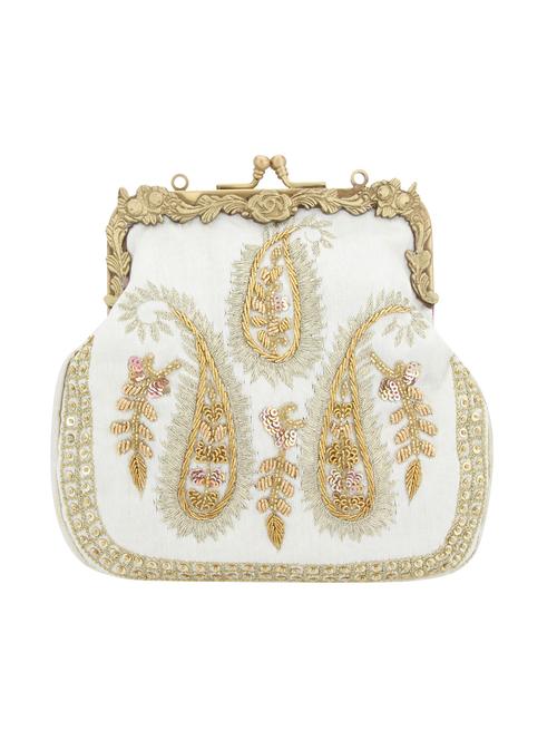 white silk embellished clutch cum sling - 12309524 - Very Small Image - 1