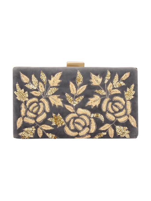 grey synthetic leather embellished clutch cum sling - 12309543 - Very Small Image - 1