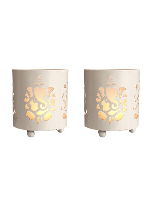 anasa set of 2 ganesha laxmi white tealight candle holder - 12311300 - Very Small Image - 1