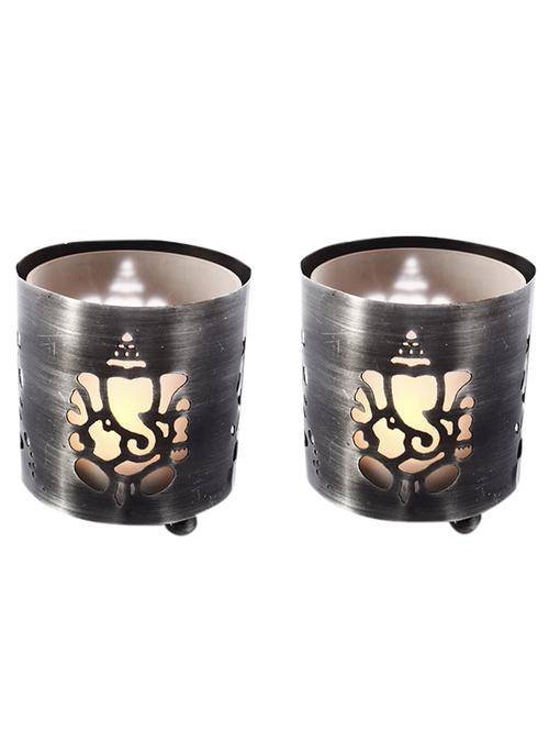 anasa set of 2 black zink tealight candle holder - 12311306 - Very Small Image - 1