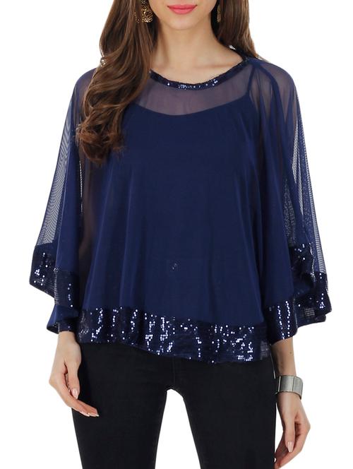 navy blue sequined net cape - 12312476 - Very Small Image - 1