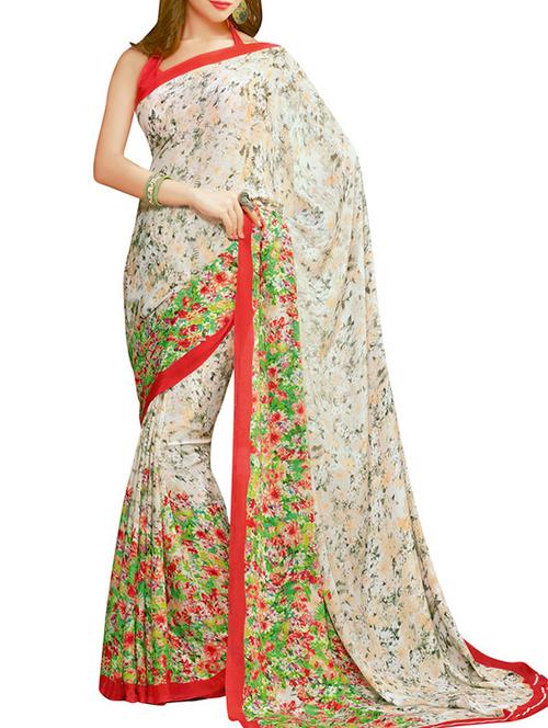 white crepe saree with blouse - 12315105 - Very Small Image - 1