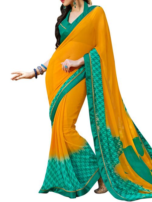 yellow georgette saree with blouse - 12315113 - Very Small Image - 1