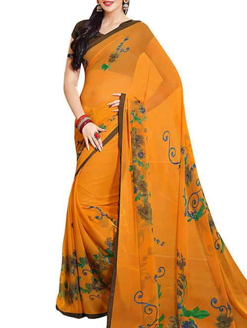 yellow georgette saree with blouse - 12315116 - Very Small Image - 1