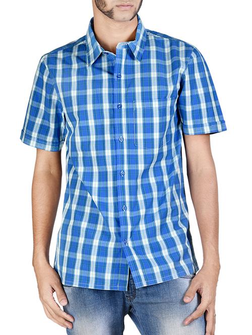 blue cotton check casual shirt - 12315710 - Very Small Image - 1