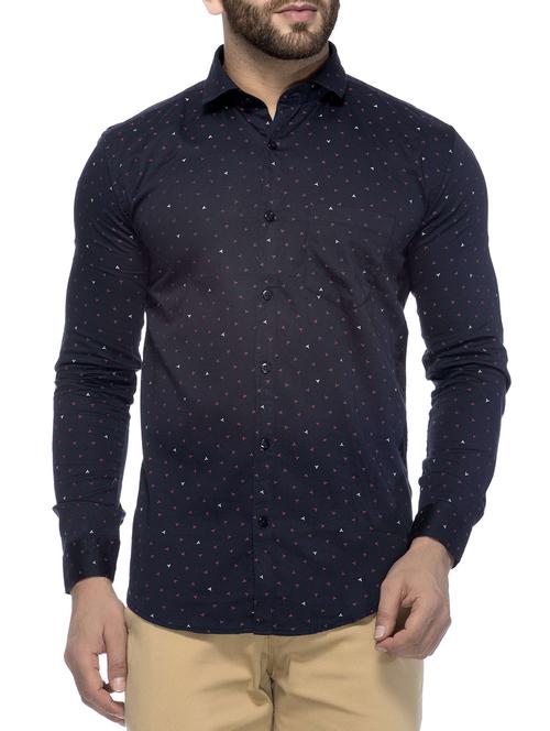 navy blue cotton casual shirt - 12316594 - Very Small Image - 1